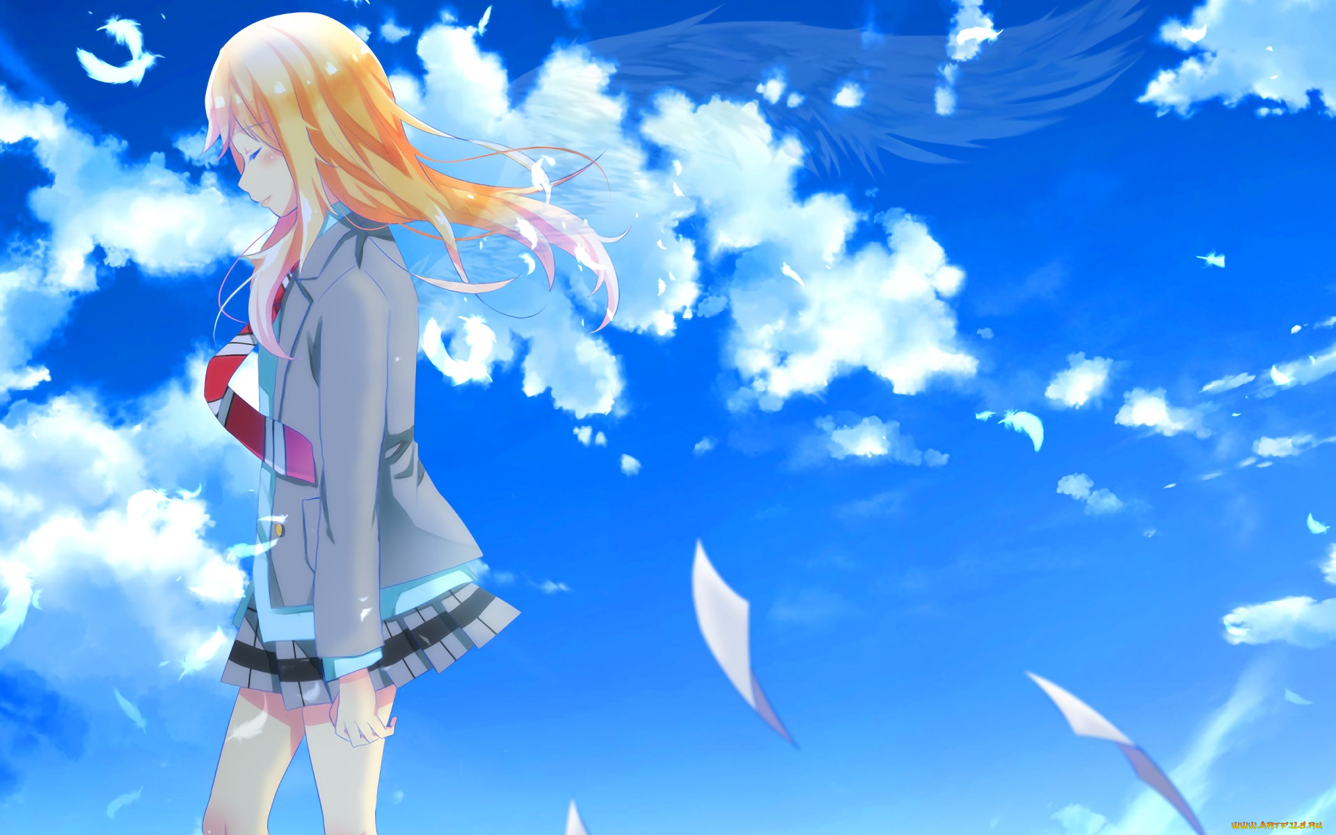 Обои Аниме Shigatsu wa Kimi no Uso , обои для рабочего стола, фотографии  аниме, shigatsu wa kimi no uso, взгляд, фон, девушка Обои для рабочего  стола, скачать обои картинки заставки на рабочий